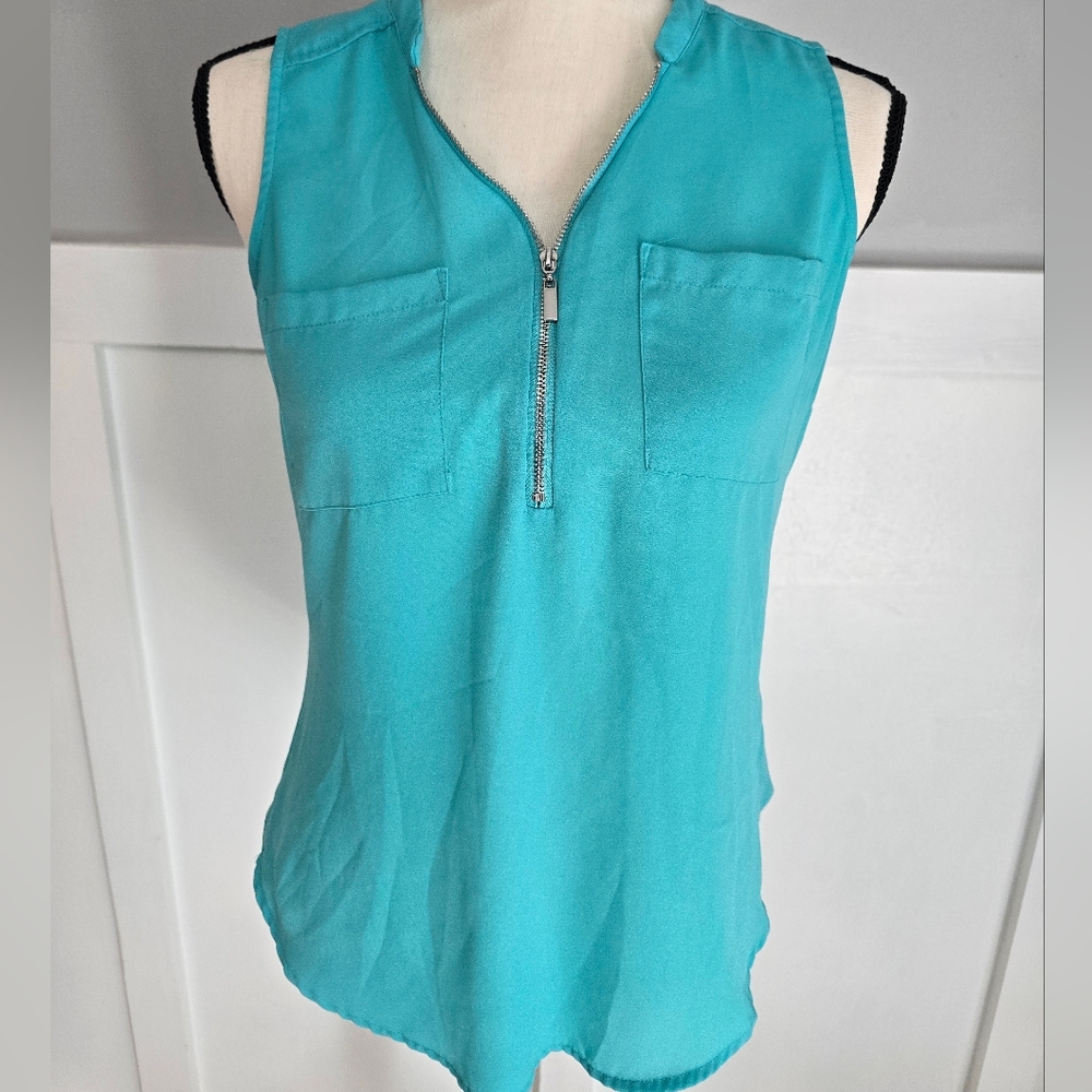 Soho New York & Company Teal Sleeveless Zip-Front Top Sz XS